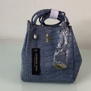 London Fog Denim Coco Croco Satchel purse NWT